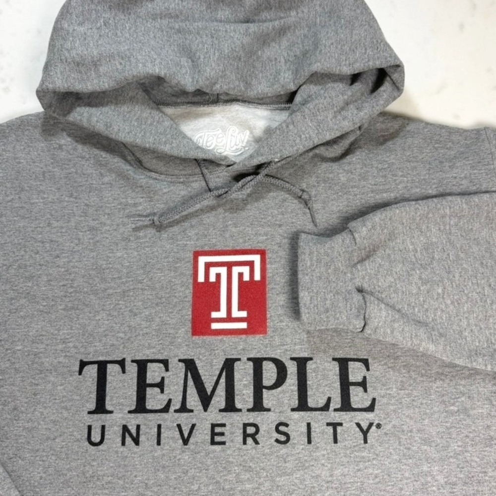 Tee Luv Temple University Hoodie Mens Medium‎ Gray Heathered Sweatshirt